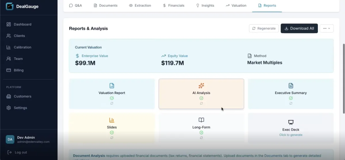 DealGauge Reports & Analysis dashboard